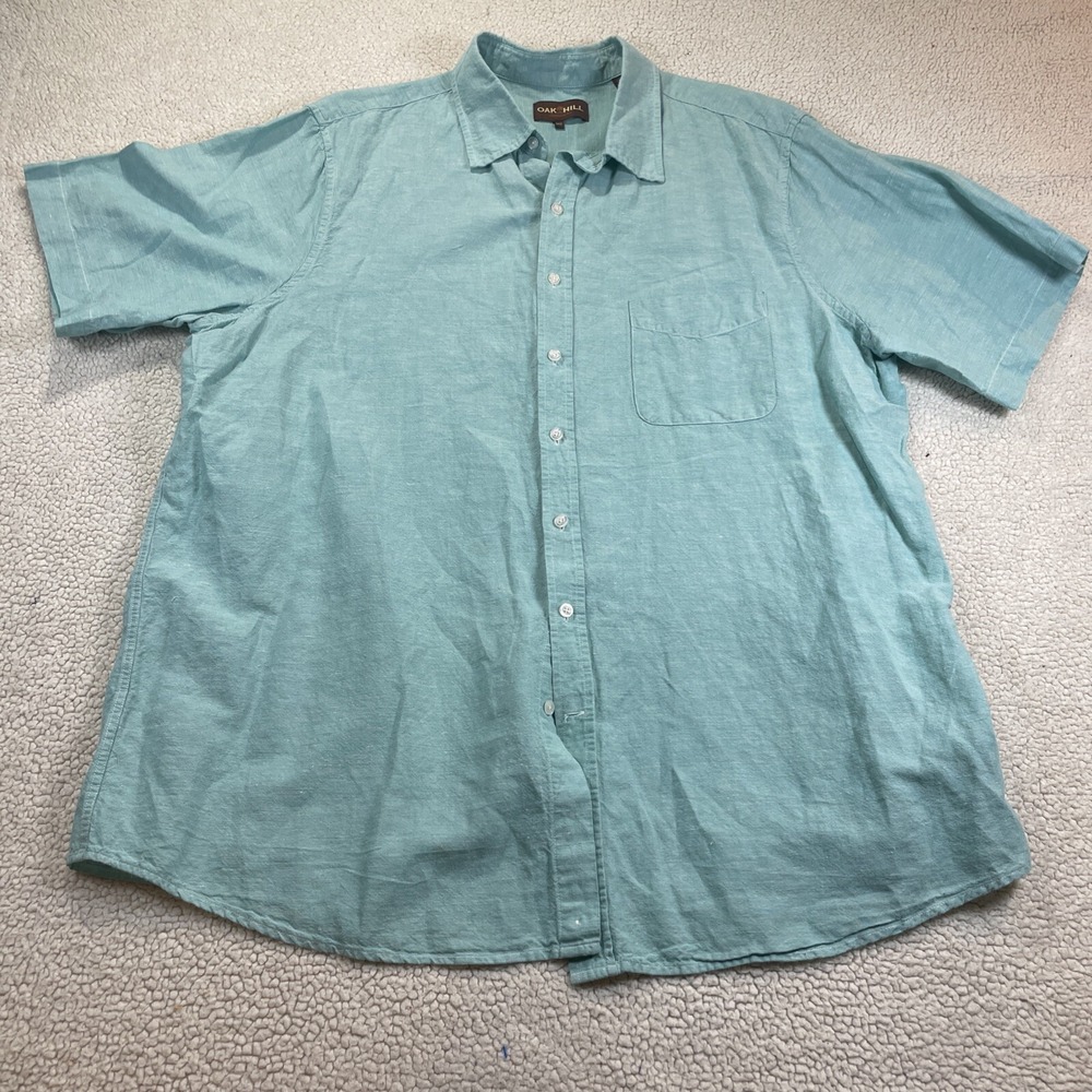 Oak Hill Linen Blend Mens Button Up Shirt XLT Short Sleeve Green